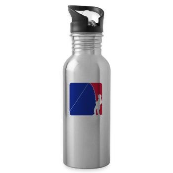 pêcheur bleu rouge logo pêcheur sport silhouette - Gourde avec paille intégrée - argent clair - Droite