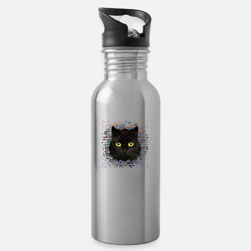 Katze - Trinkflasche mit integriertem Trinkhalm - Lightsilver