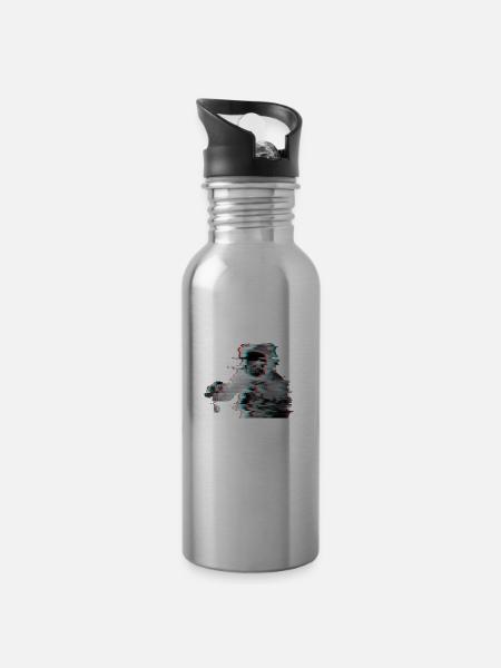Glitch Astronaut - Trinkflasche mit integriertem Trinkhalm - Lightsilver