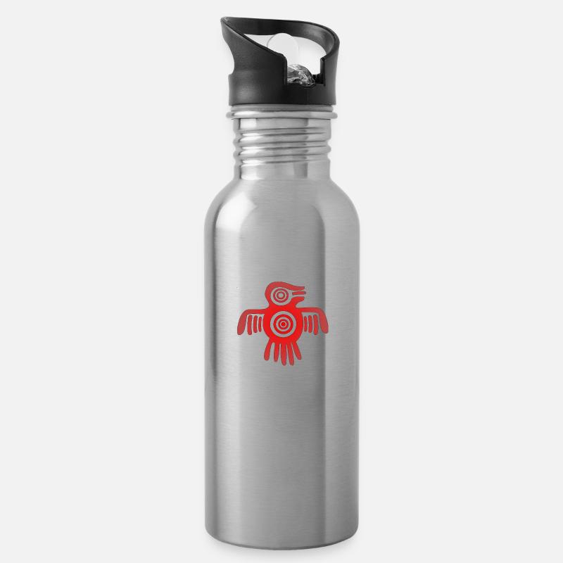 Aztekischer Vogel - Trinkflasche mit integriertem Trinkhalm - Lightsilver