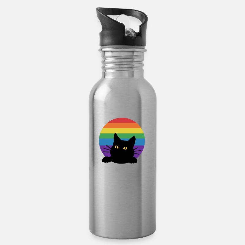 Regenbogen Katze - Trinkflasche mit integriertem Trinkhalm - Lightsilver