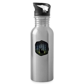 Hirsche im Wald - Trinkflasche mit integriertem Trinkhalm - Lightsilver - Rechts