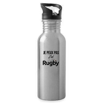 RUGBY Je peux pas j'ai... sport humour - Gourde avec paille intégrée - argent clair - Droite
