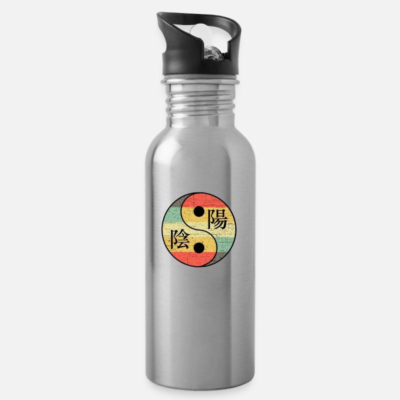 Yin et Yang avec des caractères chinois - Gourde avec paille intégrée - argent clair