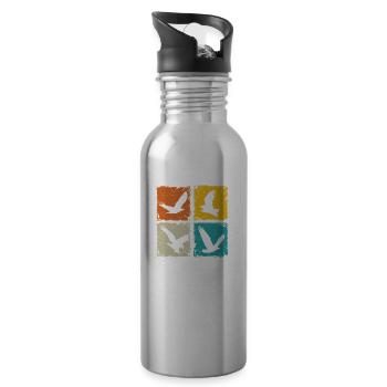 Retro squares falcons eagles falconry hawking - Water bottle with straw - silver - Right