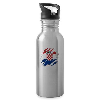 Kroatien Flagge Adria Zagreb Kroatische Fahne - Trinkflasche mit integriertem Trinkhalm - Lightsilver - Rechts
