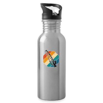 Windsurfen Retro Surfen Windsurfer Windsurfing - Trinkflasche mit integriertem Trinkhalm - Lightsilver - Rechts
