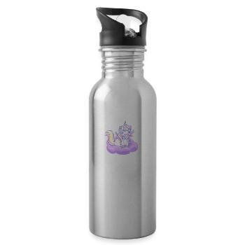 Cute Chubby Unicorn ~ Einhorn mit Lolli auf Wolke - Trinkflasche mit integriertem Trinkhalm - Lightsilver - Rechts