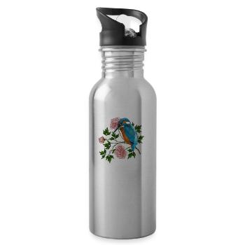 Bunter Vogel - Trinkflasche mit integriertem Trinkhalm - Lightsilver - Rechts