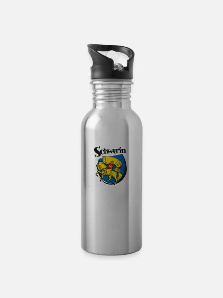 Schweriner Wappen - Trinkflasche mit integriertem Trinkhalm - Lightsilver