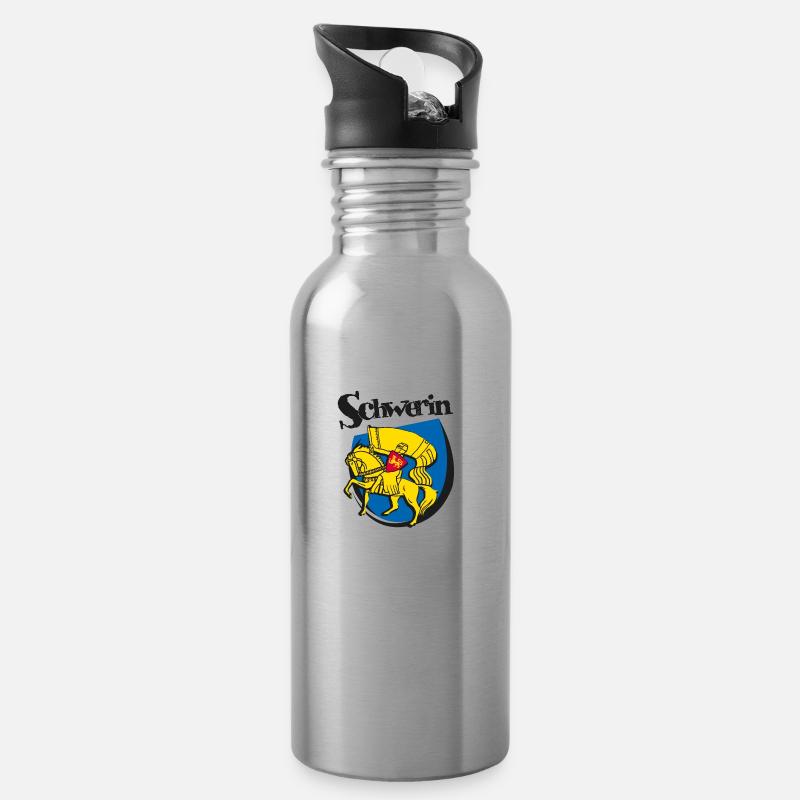 Schweriner Wappen - Trinkflasche mit integriertem Trinkhalm - Lightsilver