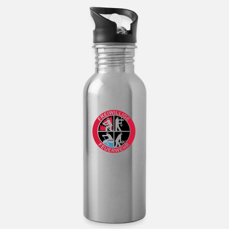 Freiwillige Feuerwehr Logo 3farbig - Trinkflasche mit integriertem Trinkhalm - Lightsilver