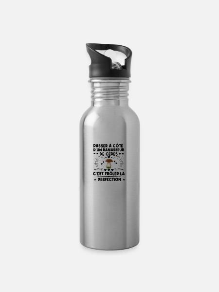 Cadeau cèpes humour champignons ramasseur cèpes - Gourde avec paille intégrée - argent clair