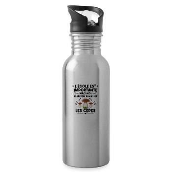Cadeau cèpes humour champignons cèpes l'école est - Gourde avec paille intégrée - argent clair - Droite