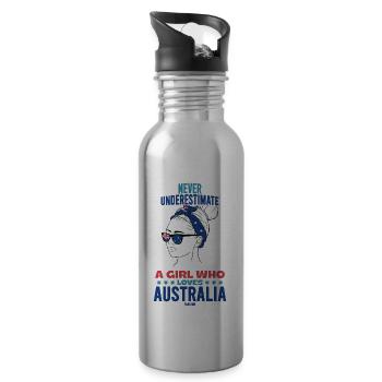Never Underestimate A Girl Who Loves Australia - Water bottle with straw - silver - Right