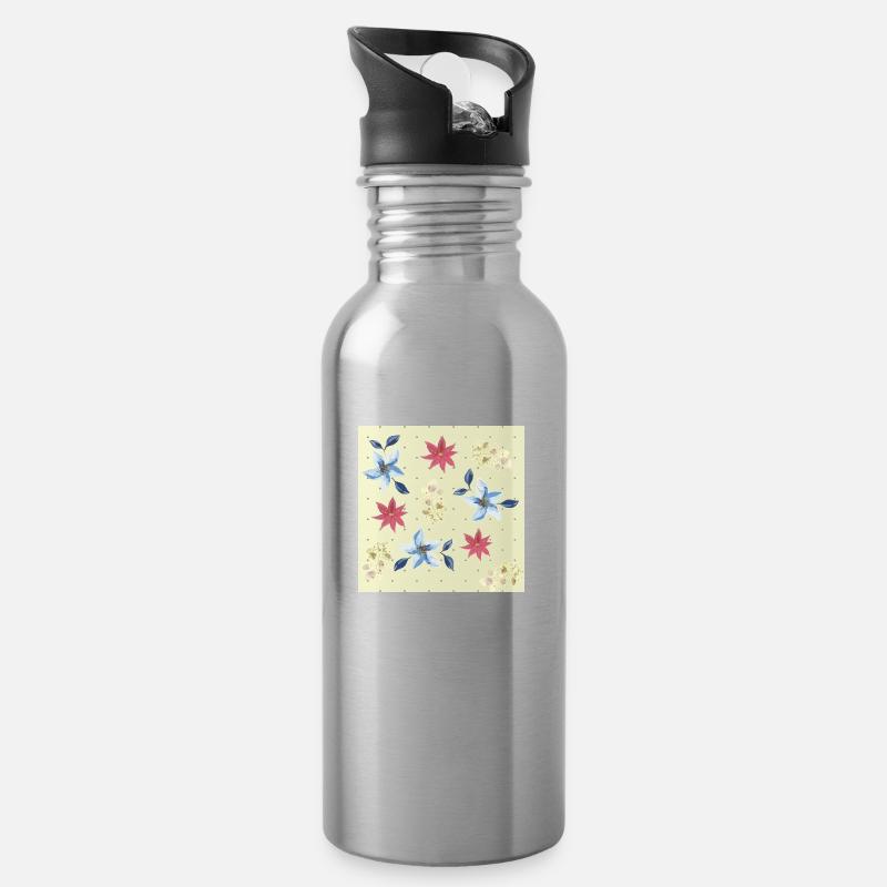 Blumen - Trinkflasche mit integriertem Trinkhalm - Lightsilver