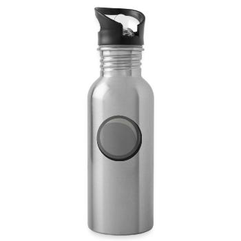 Silver Button Circle Sticker Template - Water bottle with straw - silver - Right