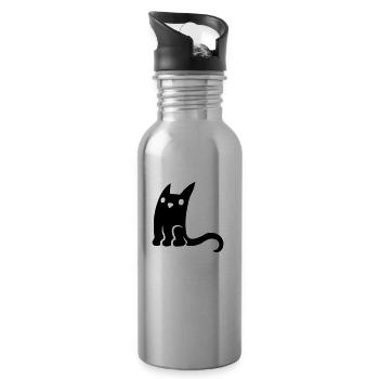 Petit chat mignon noir - Gourde avec paille intégrée - argent clair - Droite