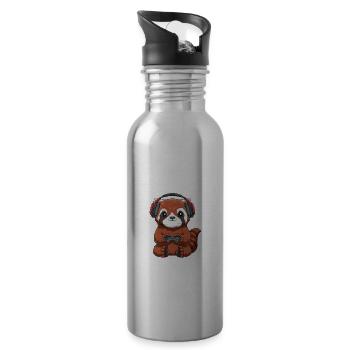 Gaming Kleiner Panda - Computer Spiele Videospiele - Trinkflasche mit integriertem Trinkhalm - Lightsilver - Rechts
