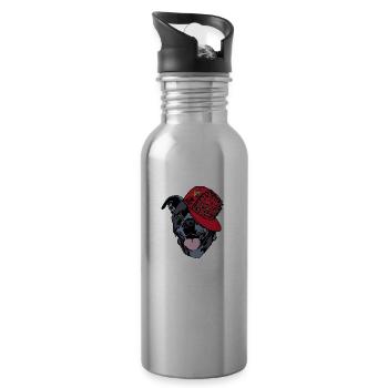 American Staffordshire Terrier Hip Hop Music Capi - Water bottle with straw - silver - Right