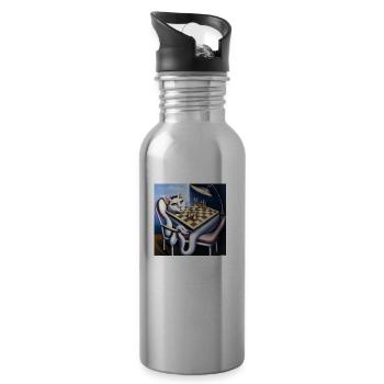 Cat plays chess - Water bottle with straw - silver - Right