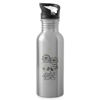 DJ Skeleton Costume Walkman Cassette Techno Music - Water bottle with straw - silver - Right