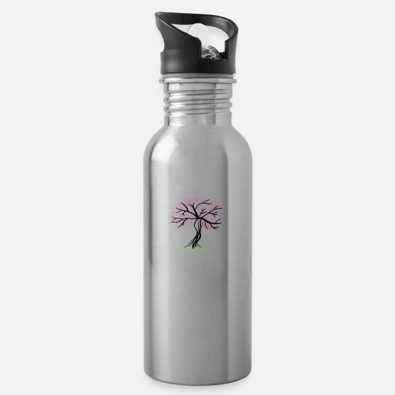 Herbstbaum - Trinkflasche mit integriertem Trinkhalm - Lightsilver