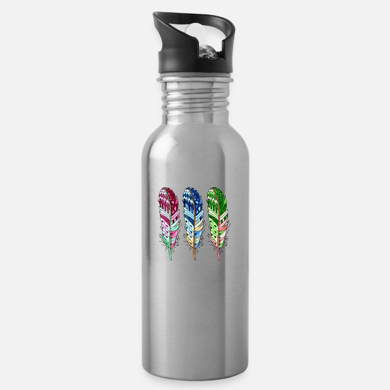 Feder - Trinkflasche mit integriertem Trinkhalm - Lightsilver