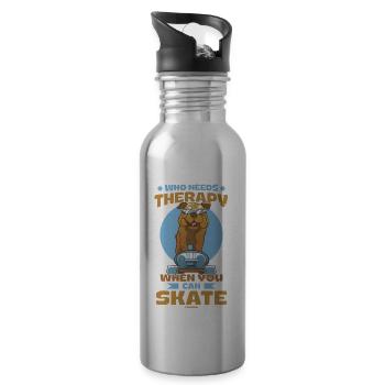 Wer braucht eine Therapie wenn man skaten kann - Trinkflasche mit integriertem Trinkhalm - Lightsilver - Rechts
