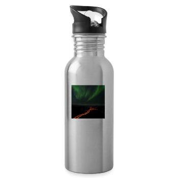 Nordlichter und Lavastrom - Fagradalsfjall Vulkan - Trinkflasche mit integriertem Trinkhalm - Lightsilver - Rechts