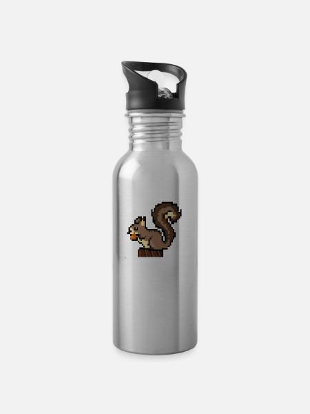 Eichhörnchen Pixel Art Geschenkidee - Trinkflasche mit integriertem Trinkhalm - Lightsilver