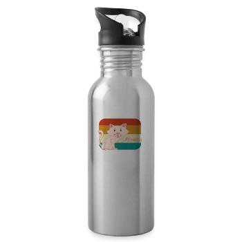 Cat Papa - Water bottle with straw - silver - Right