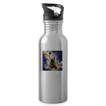 expressive painting of a basketball - Water bottle with straw - silver - Right
