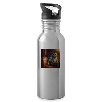 Cat watching a movie with popcorn - Water bottle with straw - silver - Right