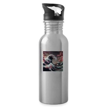 Blumen-Tsunami am Fuji - Trinkflasche mit integriertem Trinkhalm - Lightsilver - Rechts