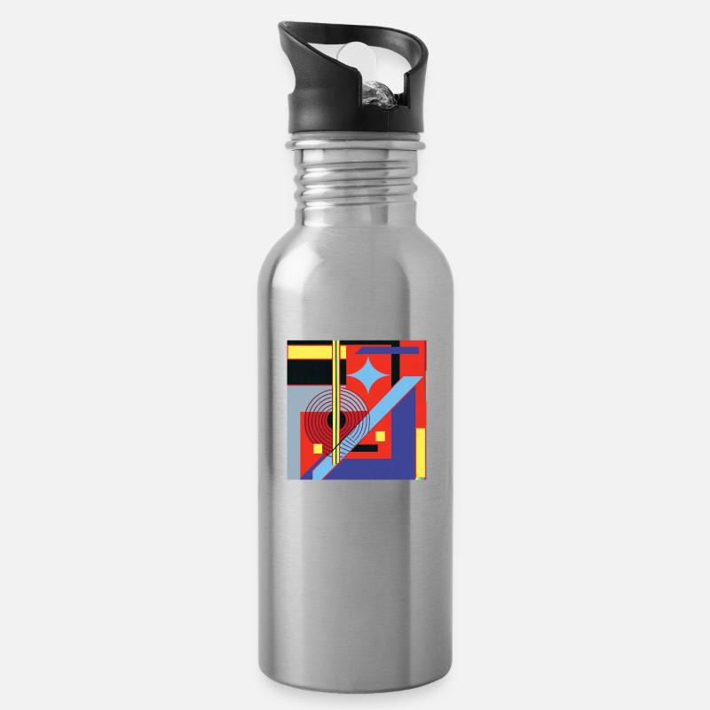 Abstraktes Geometrie-Design - Trinkflasche mit integriertem Trinkhalm - Lightsilver