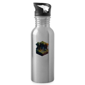 Voxel art forest 3D HD - Water bottle with straw - silver - Right