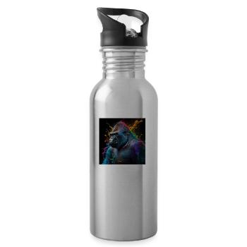 Colored gorilla, unique design - Water bottle with straw - silver - Right