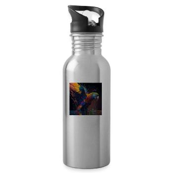 Farbiger Papagei, einzigartiges Design - Trinkflasche mit integriertem Trinkhalm - Lightsilver - Rechts