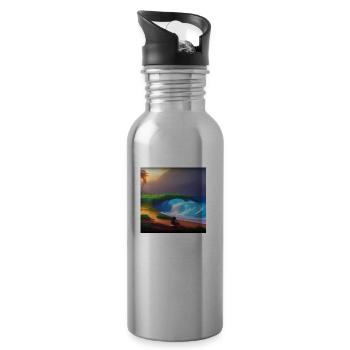Epische Welle am Strand - Trinkflasche mit integriertem Trinkhalm - Lightsilver - Rechts