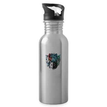 Colorful cat faces - Water bottle with straw - silver - Right