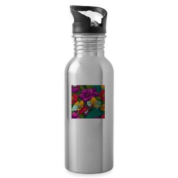 Amazing Flowers - Water bottle with straw - silver - Right