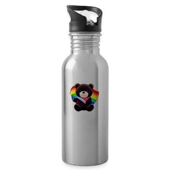 PRIDE MONTH RAINBOW BEAR - Water bottle with straw - silver - Right