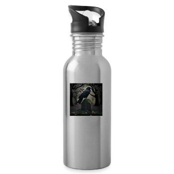 Schwarzer Rabe auf Grabstein, Illustration - Trinkflasche mit integriertem Trinkhalm - Lightsilver - Rechts