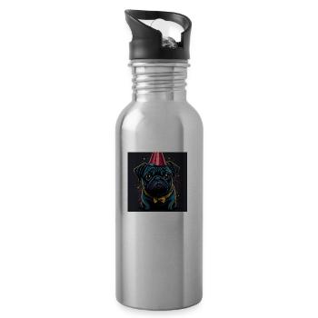 Chien avec chapeau d’anniversaire - Gourde avec paille intégrée - argent clair - Droite