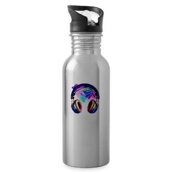 Headphones Singer Listen to music Singing Musicians Singing - Water bottle with straw - silver - Right