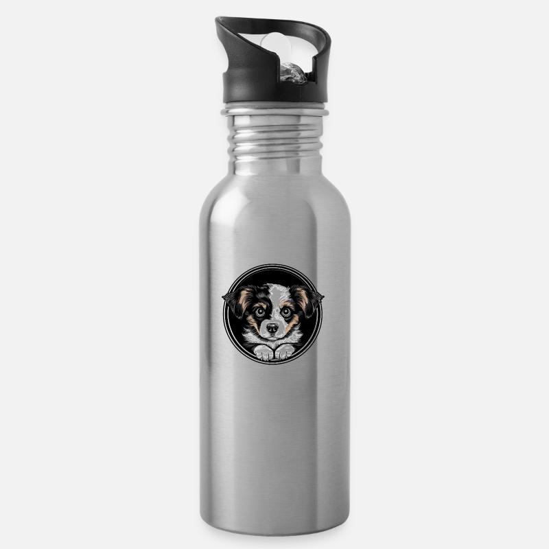 Süßer Hundewelpe - Trinkflasche mit integriertem Trinkhalm - Lightsilver