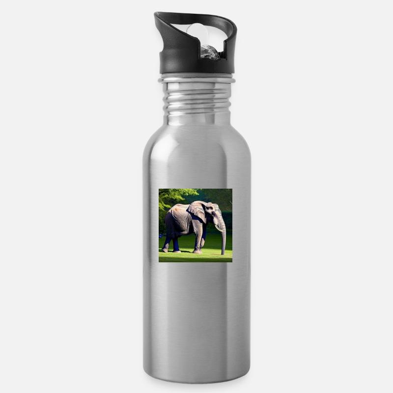 Éléphant dans un pré - Gourde avec paille intégrée - argent clair