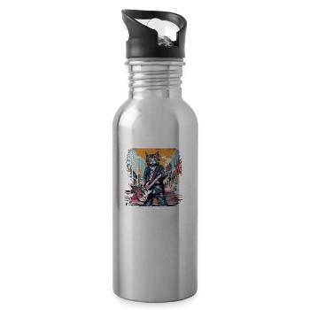 Cat Musician E Guitar Smell N Roll Music Animal - Water bottle with straw - silver - Right