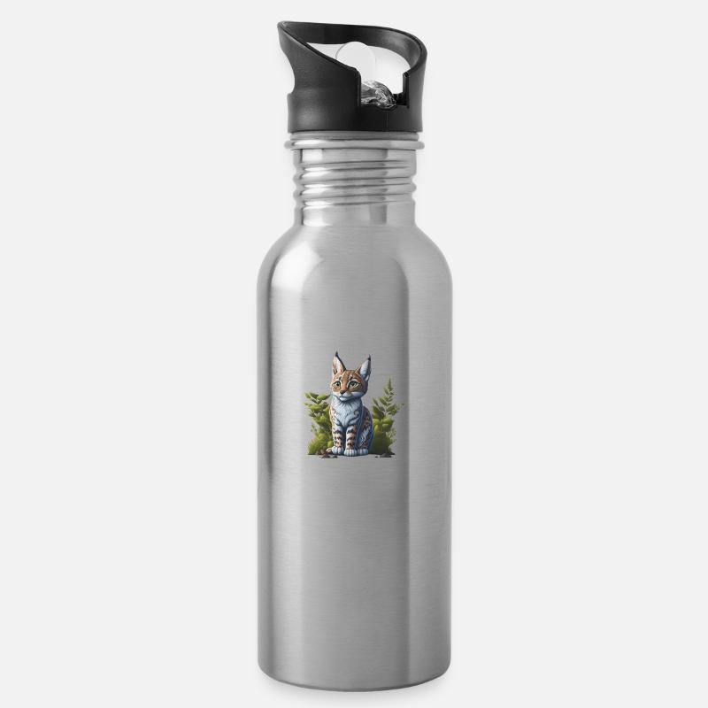 Petit lynx - Gourde avec paille intégrée - argent clair